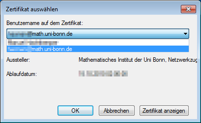 Zertifikat auswählen